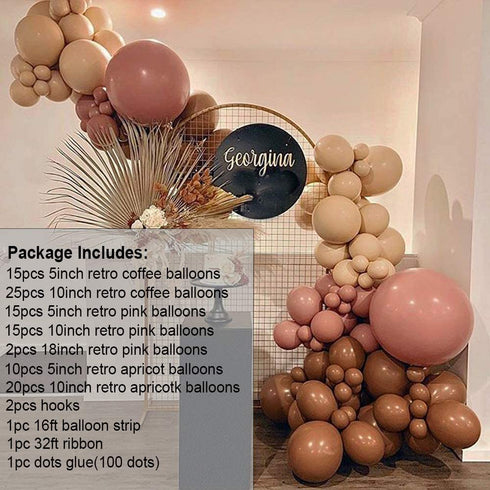Retro Coffee Pink Apricot Balloon Arch Garland Kit-102pcs, 4 Sizes Retro Pink Coffee and Apricot Balloons-Party Decorations for Baby Shower, Bridal Shower, Birthday Party, Graduation, Engagement