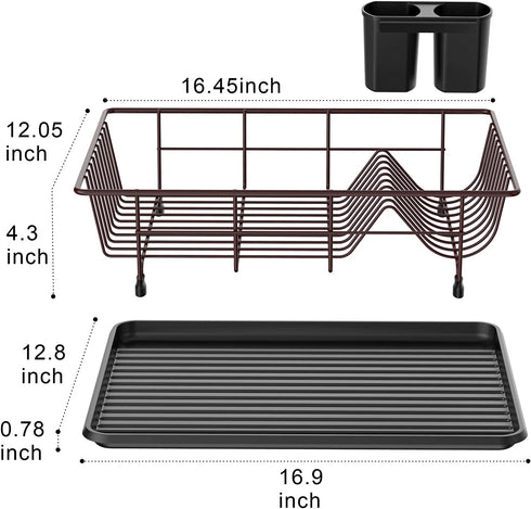 Dish Drying Rack, GSlife Small Dish Rack with Tray Compact Dish Drainer for Kitchen Counter Cabinet ,Bronze