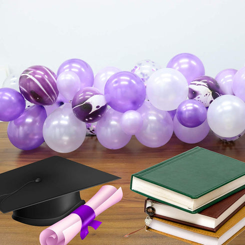135 Pieces Purple Balloon Arch Garland Kit, Purple White Confetti Balloons for Wedding Birthday Graduation Party Decorations