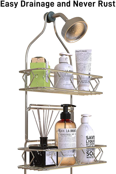 Upgraded! GeekDigg Bathroom Hanging Shower Head Caddy Organizer, Three Tier, Rust Proof Premium Hanger Design With Suction Cups, Hooks, Bath Room Caddies Hang on Showers Head, Shower Organizer, Silver