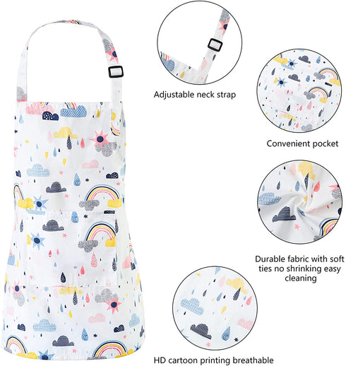 Spornic 3 Pack Adjustable Kids Apron Kitchen Aprons for Boys Girls for Cooking Baking Party and Gardening