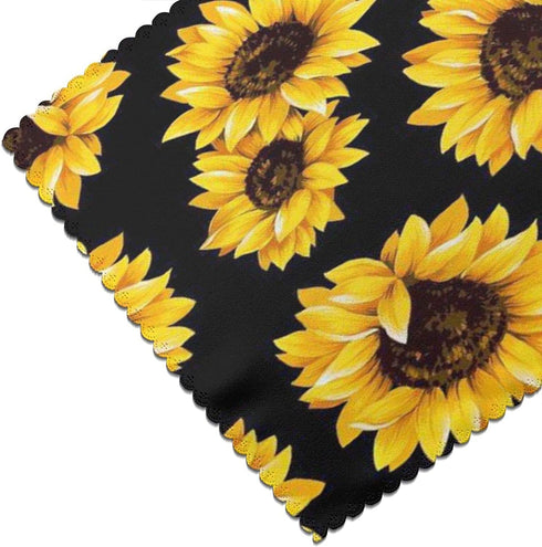 Gocerktr Black Sunflower Placemats for Dining Table Set of 4 Washable Fabric, Heat Resistant Wipeable Home Table Mats Wrinkle Resistant, Standard Size(12 X 18 Inch)