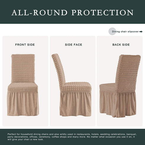 CHUN YI Stretchy Universal Easy Fitted Dining Chair Cover Slipcovers with Skirt, Removable Washable Furniture Chair for Kids Pets Home Ceremony Banquet Wedding Party(2Pcs,Dark Khaki)