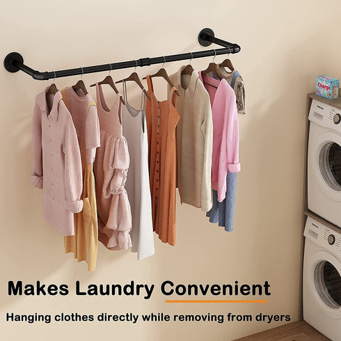 UlSpeed Clothing Rack Wall Mounted, 38.4in Industrial Pipe Wall Hanging Garment Rack, Space-Saving, Heavy Duty Wall Clothes Rack, Multi-Purpose Hanging Bracket for Laundry Room, Closet (Black, 1 Set)