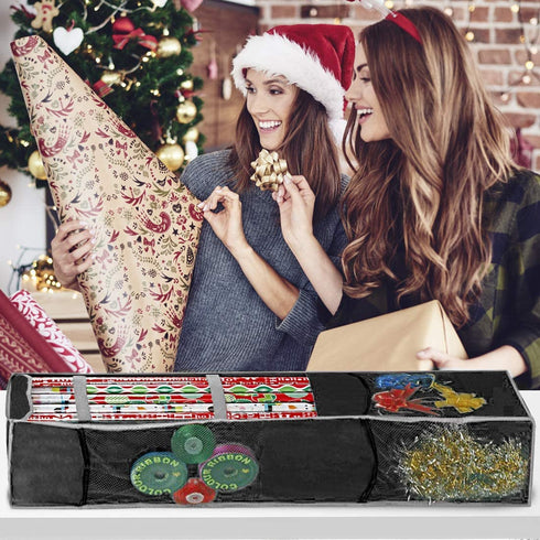 ProPik Holiday Hanging Wrapping Paper Storage Bag Organizer Swivel Hanger 360 Degree Multiple Mesh Pockets and Loops Holds Up to 25 Rolls 40 Inch Plus Space for Ribbons Bows and Gift Wrap (Black)