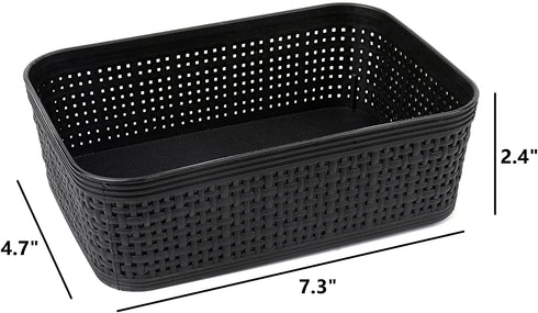 DEAYOU 9 Pack Plastic Storage Baskets, Small Weave Baskets Organizing Bins for Shelves, Pantry, Kitchen, Office, 7.3" L x 4.7" W x 2.4" H (Black, White, Gray)