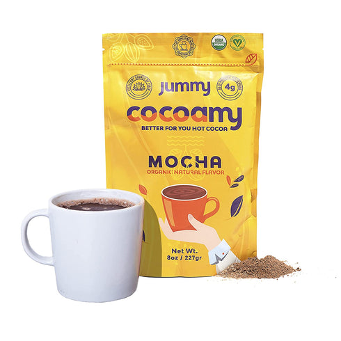 Jummy Cocoamy Organic Hot Chocolate Mix | 8 oz Vegan Hot Chocolate Mix | Kosher, Soy-Free and Gluten Free Hot Cocoa Mix | All Natural Prebiotic Chocolate Drink Mix