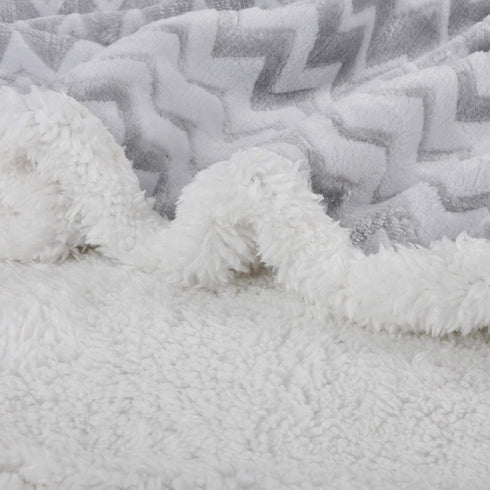 Silky Soft Grey Sherpa Throw Blanket, Flannel Chevron Micro Plush Fleece Throws for Couch Sofa TV Bed, Reversible, Comfy, Fuzzy, 50"x60"