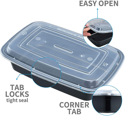 Plastic Meal Prep Containers 28oz 50 Pack, Food Storage Containers with Lids Airtight, Food Prep Containers for Freezer, Reusable Bento Lunch Box Togo Food Box, Disposable Takeout Deli Containers