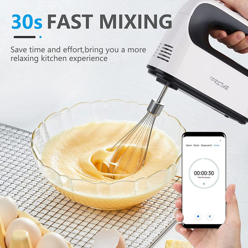 Hand Mixer Electric, IPRSTAR 400W Ultra Power 5 Speed Kitchen Handheld Mixers with Storage Case and 5 304 Stainless Steel Attachments for Easy Whipping, Mixing Brownies, Cakes and Dough Batters, White
