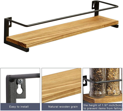 OROPY Spice Rack Wall Mounted, Rustic Wood Hanging Spice Rack over the Stove, Kitchen Wall Spice Rack, 2 Pack