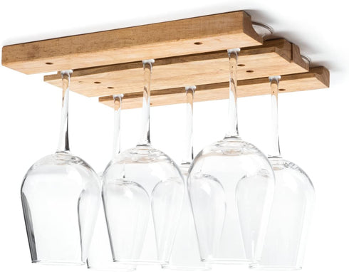Fox Run Mounted Under-Cabinet Wooden Wine Glass Holder Rack, 11 x 7 x 0.75 inches, Brown