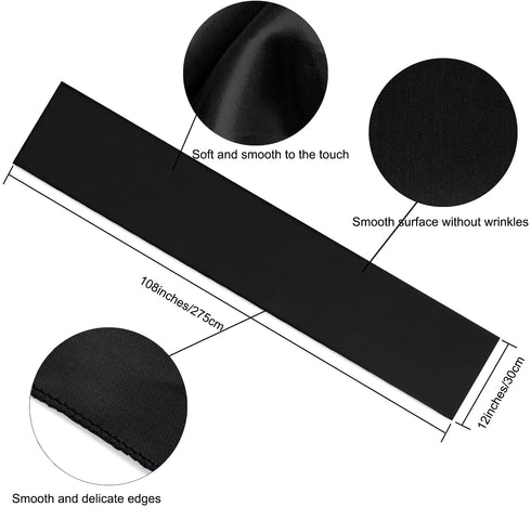 Aneco 12 Pack Satin Table Runner 12 x 108 Inch Black Long Wedding Satin Silk Table Runner for Wedding Banquet Graduations Birthday Party Decoration