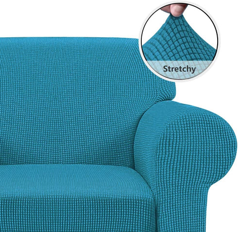 iCOVER Chair Sofa Slipcover, One Piece High Stretch Armchair Couch Cover, Machine Washable Spandex Jacquard Fabric, Bottom Elastic Easy to Install, Non-Slip Furniture Protector,Peacock Blue