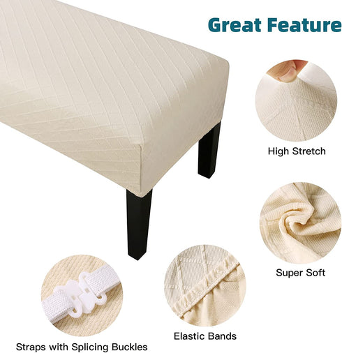 ATFWEL Jacquard Bench Cover,Stretch Anti-Dust Removable Dining Bench Slipcover Washable Bench Seat Protector Cover for Living Room,Bedroom,Kitchen (Beige)