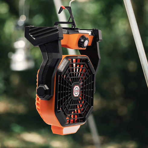Camping Fan with LED Lantern, Portable Rechargeable USB Table Fan, Battery Operated Powered Fan 270°Head Rotation & Stepless Speed for Camping Accessories, Bedroom, Table, Tent, Travel