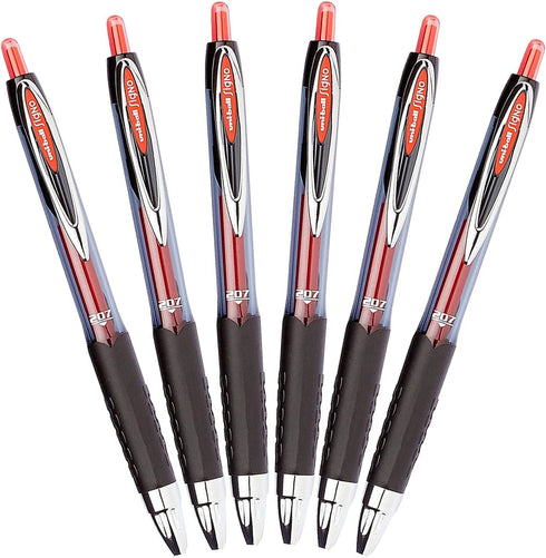 Uni-ball Signo 207 Retractable Gel Ink Rollerball Pens, Medium Point 0.7mm, Pack of 6 (Red)