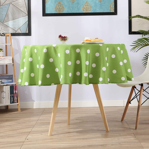 Eternal Beauty Spillproof Table Cloth Round 60" Polyester Washable Picnic Tablecloth for Outdoor Dining Table (Green Polka Dots)