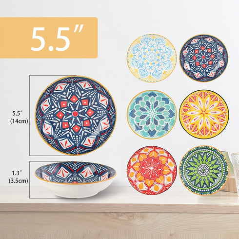 Small Bowls - Ice Cream Dessert Bowl 8.5 oz - Ceramic Bowl Set of 6 - Colorful Shallow Bowl for Side Dish | Snack | Appetizer - Microwave and Dishwasher Safe - 5.5 x 1.3 Inches