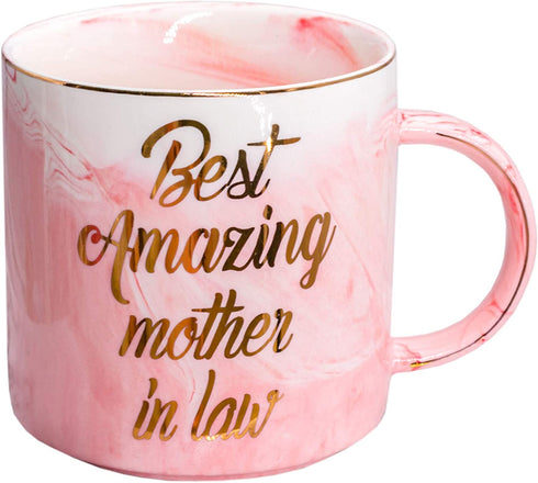 Mugpie Mother In Law Gifts from Daughter In Law - Best Amazing Mother In Law Coffee Mug - Funny Birthday Gifts for Mom from Son in Law - Mother's Day Christmas gifts Idea - Cute Pink Cup 11.5oz