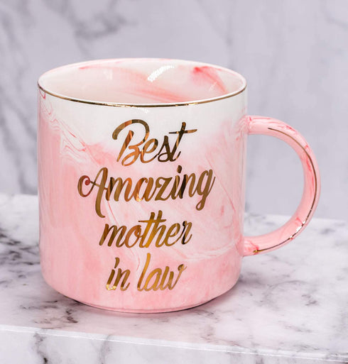 Mugpie Mother In Law Gifts from Daughter In Law - Best Amazing Mother In Law Coffee Mug - Funny Birthday Gifts for Mom from Son in Law - Mother's Day Christmas gifts Idea - Cute Pink Cup 11.5oz