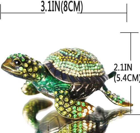 Waltz&F Diamond turtles Hinged Trinket Box Hand-painted Animal Figurine Collectible (green)