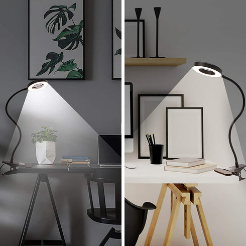Desk Lamp Clip on Light, Desk Light 48 LED Lamp with 3 Lighting Modes, Dimmable 10 Brightness Levels, 360° Adjustable Gooseneck, Eye-Caring Small Lamp for Bed Headboard Reading Makeup Eyebrow (Black)