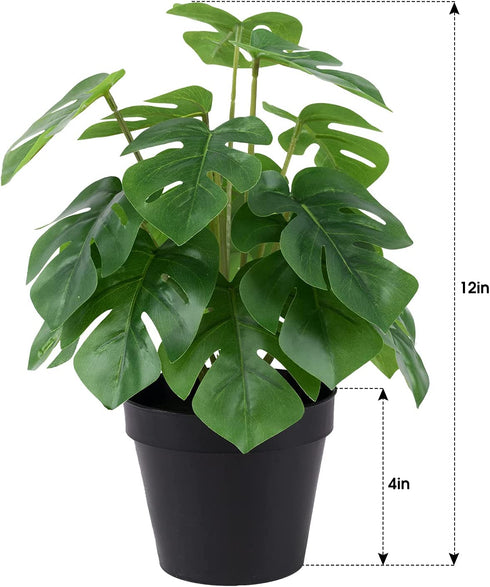 LuckyGreenery Artificial Monstera, Realistic Fake Plants with Pots for Home and Office Decoration, 12in (H) x 5in (W)