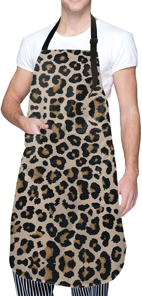 Leopard Kitchen Aprons For Women Men With 2 Pockets Waterproof Adjustable Neck Strap For Thanksgiving,Christmas,Cooking,Baking & Painting