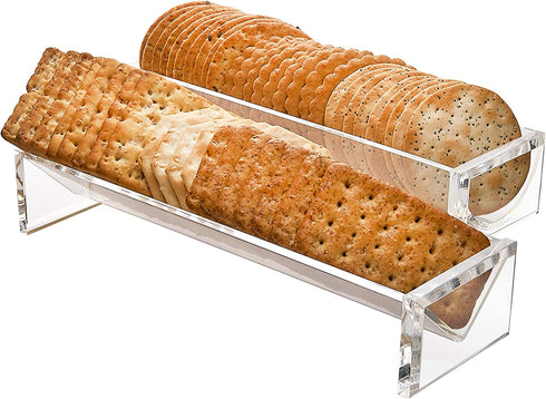 Srenta Clear Acrylic Rectangular Cracker Server And Holder Tray | Food Display Stand | Set Of 2 Serving Trays For Countertop, Home, Wedding Events, Parties And Events