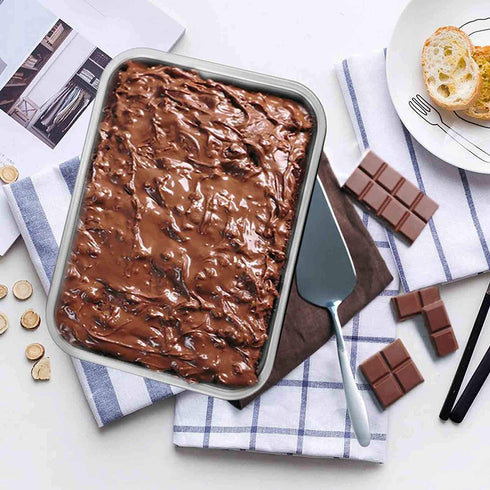 TeamFar Lasagna Pan, Rectangular Cake Pan Brownie Bake Dish Stainless Steel, 12.75—10—3.2", Heavy Duty & Healthy, Deep Side & Brushed Surface, Easy Clean & Dishwasher safe