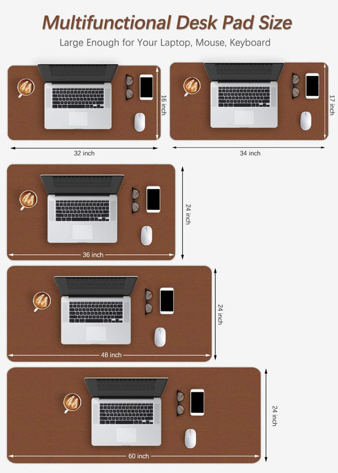 Office Desk Pad Protector Mouse Pad 17 X 34 Inch Desk Blotter Pad on Top of Writing Desks Waterproof PU Leather Desk Mat Desktop Accessory Organizer for Computer Laptop Keyboard Dual-Sided Brown/Blue
