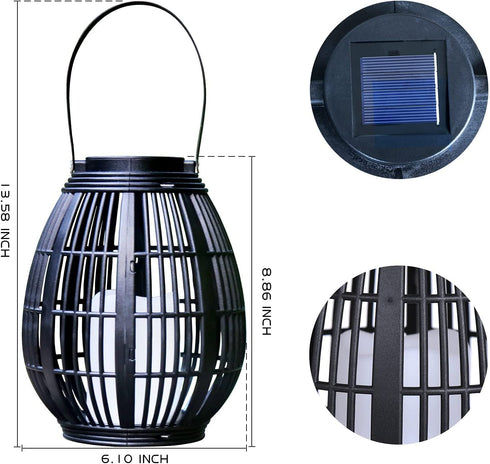 neemor Outdoor Solar Rattan Candle Lantern Automatic Switch LED Flickering Flameless Light Hanging Table Lamp Decorative Patio Yard Garden Pathway Walkway