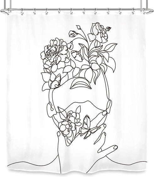 SVBright Women Flower Shower Curtain Abstract Line Ladies 72Wx72H Inch Modern Minimalist Creative Female Sketch Aesthetic 12 Pack Hooks Polyester Waterproof Fabric Bathroom Bathtub Panels
