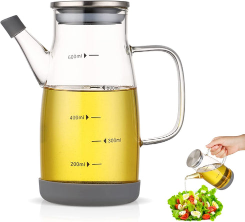 Glass Olive Oil Bottle Dispenser - 20 Ounce Large Glass Oil Dispenser Bottle with Lid and Stopper, Leakproof Glass Oil and Vinegar Dispenser With Measurement, oil dispenser bottle for Kitchen Cooking and Barbecue (600ml/20oz)