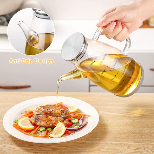 Glass Olive Oil Bottle Dispenser - 20 Ounce Large Glass Oil Dispenser Bottle with Lid and Stopper, Leakproof Glass Oil and Vinegar Dispenser With Measurement, oil dispenser bottle for Kitchen Cooking and Barbecue (600ml/20oz)