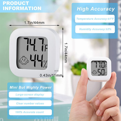 6 Pieces Humidity Gauge Humidity Meter Indoor Outdoor Thermometer Hight Accurate Temperature and Humidity Monitor with LCD Display Fahrenheit Degrees Fahrenheit for Home, Greenhouse, Cellar, Office