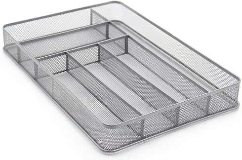 TQVAI Mesh Cutlery Tray 6 Compartments Kitchen Drawer Silverware Holder Utensils Flatware Organizer, Silver