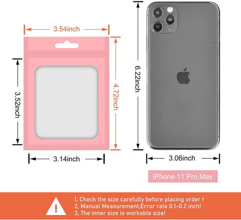 100-pack resealable mylar bags with front window Smell Proof bag packaging pouch bag for lip gloss eyelash cookies sample food jewelry electronics |flat|cute|(Pink, 3.54—4.72 inches)