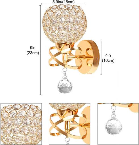 Gold Wall Sconce, Modern Luxury Crystal Wall Lamp, Wall Mounted Crystal Sconces Wall Lighting, Bedroom Wall Light Fixtures with Crystal Pendant Living Room Sconces Wall Decor- E26 Socket