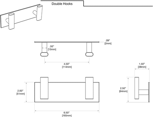 Gatco Elevate All Modern D©cor Rectangle Double Hook, Chrome