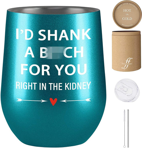 Friendship Gifts for Women, Best Friend, Sister Gifts from Sister, Best Friend Birthday Gifts for Women, Friends Female - Funny Christmas Gifts for Women - Fancyfams Wine Tumbler (Shank a B-Turquoise)