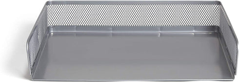 1InTheOffice Desk Tray, Side Load Letter Tray, Stackable Silver Mesh Tray"2 Pack"