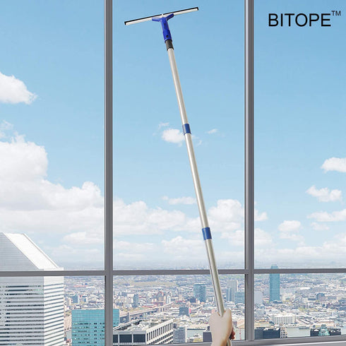 BITOPE 59" Long-Handled Window Squeegee with 3 Replaceable Water Squeegee Blades(8",10",12"), Removable Extension Pole Window Cleaner Squeegee for Shower Glass Door, Car Window, Window, Tile(Blue)