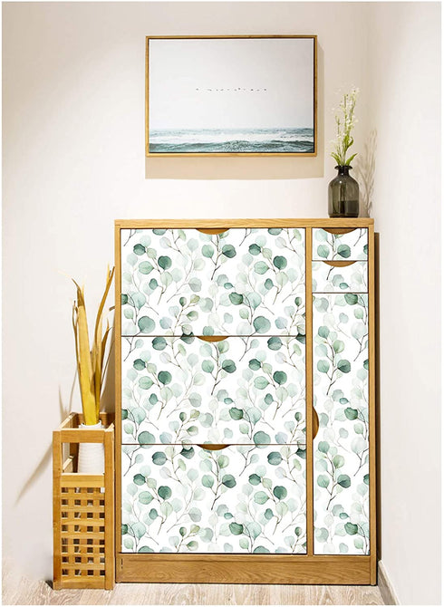 HaokHome 93044 Peel and Stick Wallpaper Green/White Eucalyptus Leaf Wall Mural Home Nursery Decor 17.7in x 9.8ft
