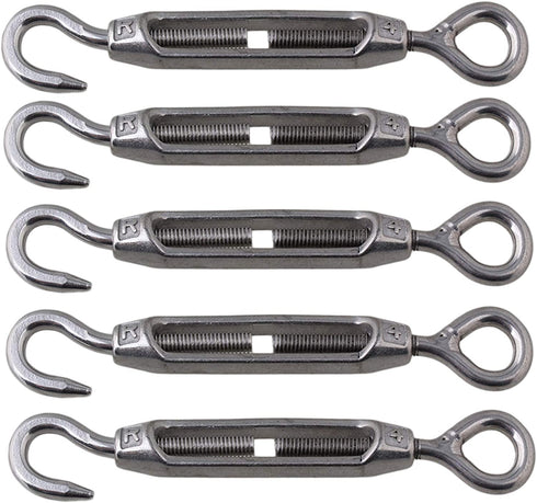 BQLZR M4 Stainless Steel 304 Hook & Eye Turnbuckle Wire Rope Tension Pack of 5