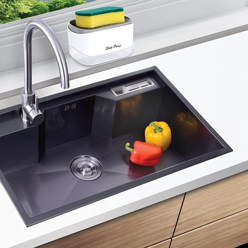 19 Pack Kitchen Clean Sponges for Dish,1 Pack Dish Soap Dispenser for Kitchen, Soap Dispenser and Sponge Holder 2 in1, Countertop Soap Pump Dispenser Caddy