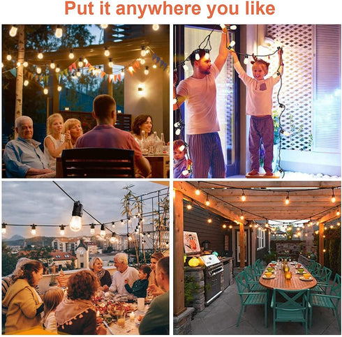 Alitade 50FT S14 LED Outdoor String Lights 18 Shatterproof Plastic Bulbs (2 Spare) for Patio,Backyard,Porch and Commercial Lighting,Warm White Light,Best for Commercial,Festival Decor,Gift