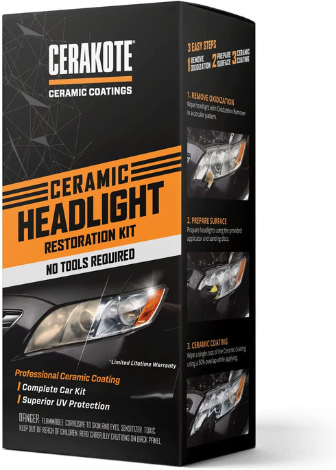 CERAKOTE Ceramic Headlight Restoration Kit – Guaranteed To Last As Long As You Own Your Vehicle – Brings Headlights back to Like New Condition - 3 Easy Steps - No Power Tools Required