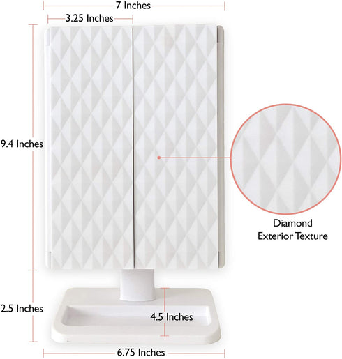 (2-Pack) Lighted Makeup Mirrors - 3-Color Dimmable Lighting Vanity w/ 32 LEDs, Tri-Fold Design - 1X 2X 3X Magnification, Smart Touchscreen Control, USB Power, Portable Folding Personal Cosmetic Mirror